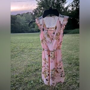 Gorgeous sophia+zeke Girls 7/8 Boutique Dress! Pretty Pink Floral Print w Lace